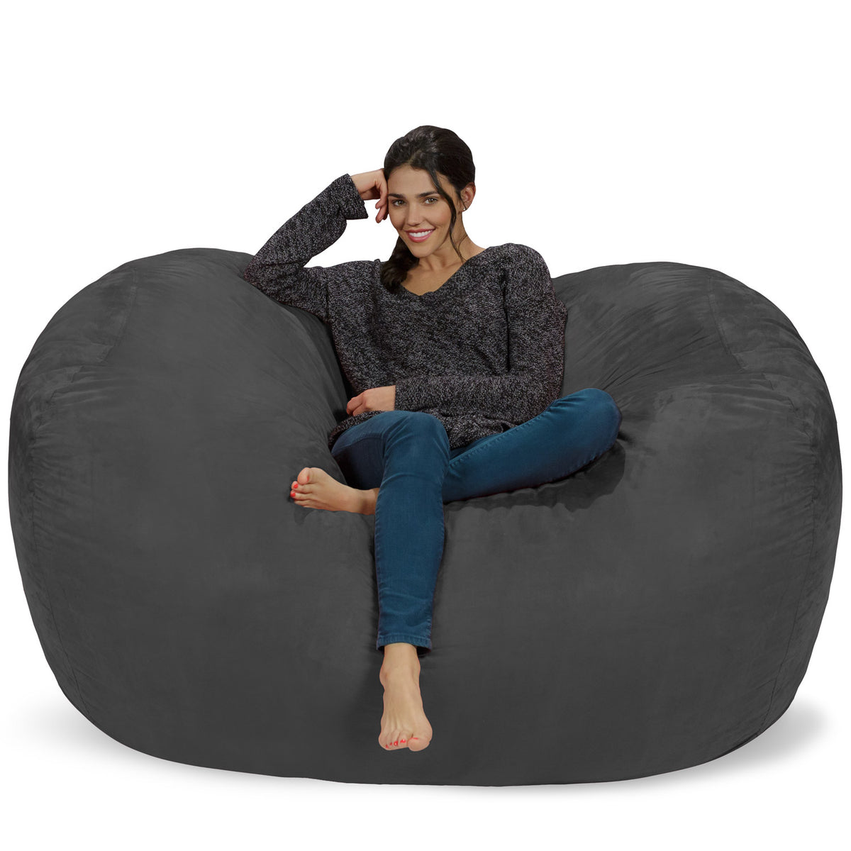Chill Sack Bean Bag Chair, Memory Foam with Ultra Fur Cover, Kids, Adults,  6 ft, Ultra Fur Red